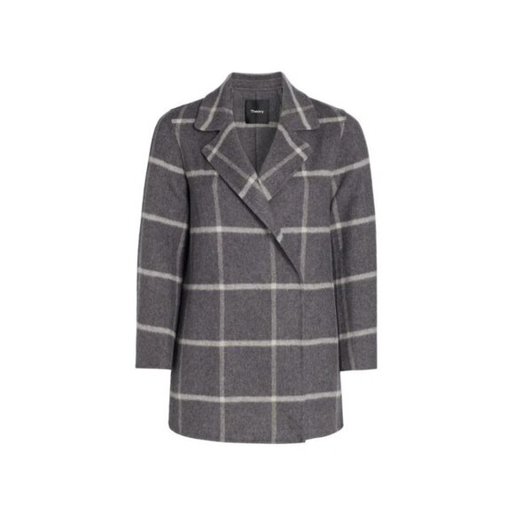 Theory Clairene Woolten Wool Cashmere Check Coat - Picture 6 of 9